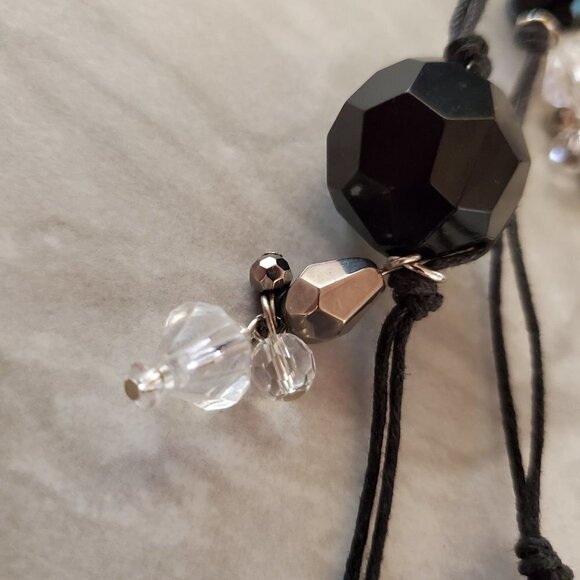 ✨ Chico's Black Silver Clear Beaded Cord Multi Strand Necklace ✨ - Picture 10 of 12